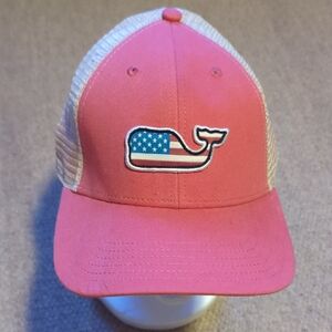 Mens Vineyard Vines Patriotic Whale Trucker Hat In Pink/Cream New